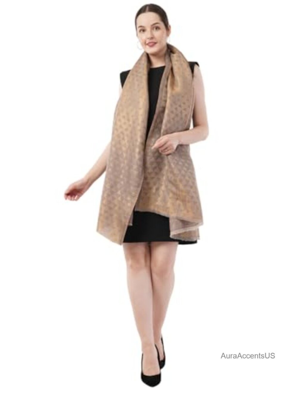 Fine Wool Zari Warm Stole Wrap Scarf Lightweight Woven Unisex